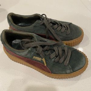 Puma Fenty Suede Creeper in dark green